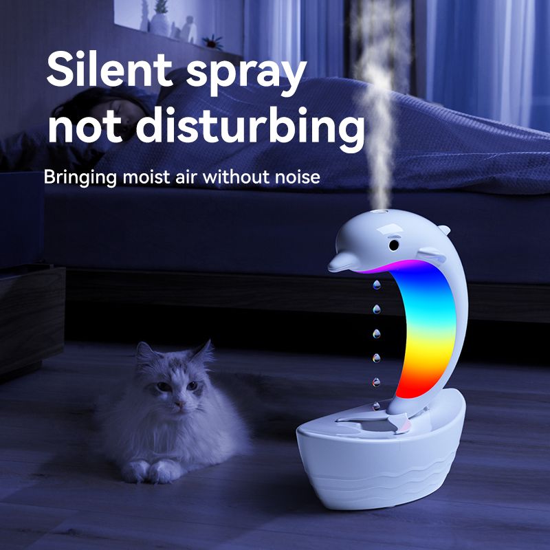 Anti-gravity water drop reverse flow humidifier Dolphin humidifier Bright atmosphere light Desktop decoration Household humidifier Portable water capacity 380ml Bluetooth 5.3  Y18