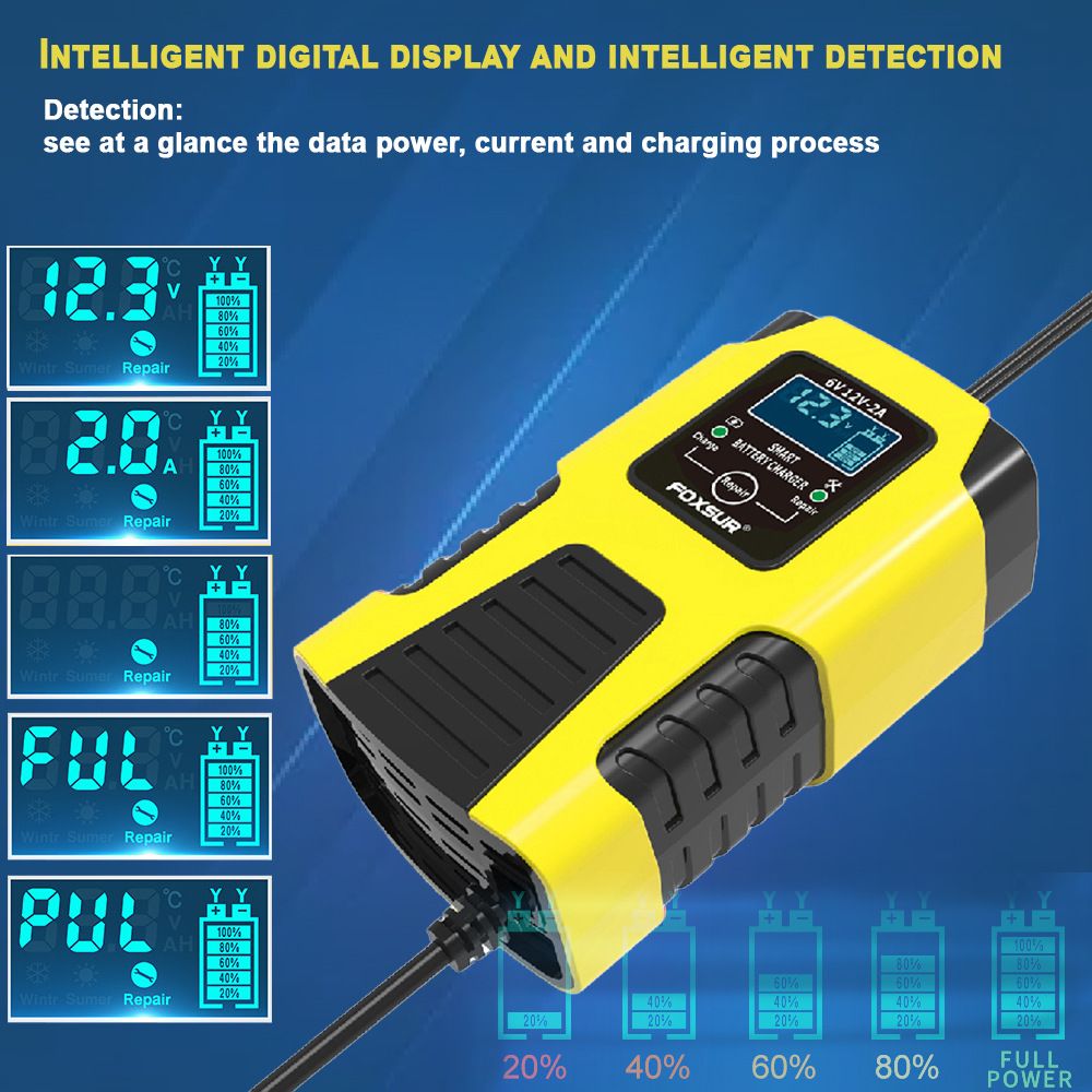 Motorcycle battery charger 6V, 12V pedal lead-acid battery fully intelligent repair multi-purpose charger  FBC061202D