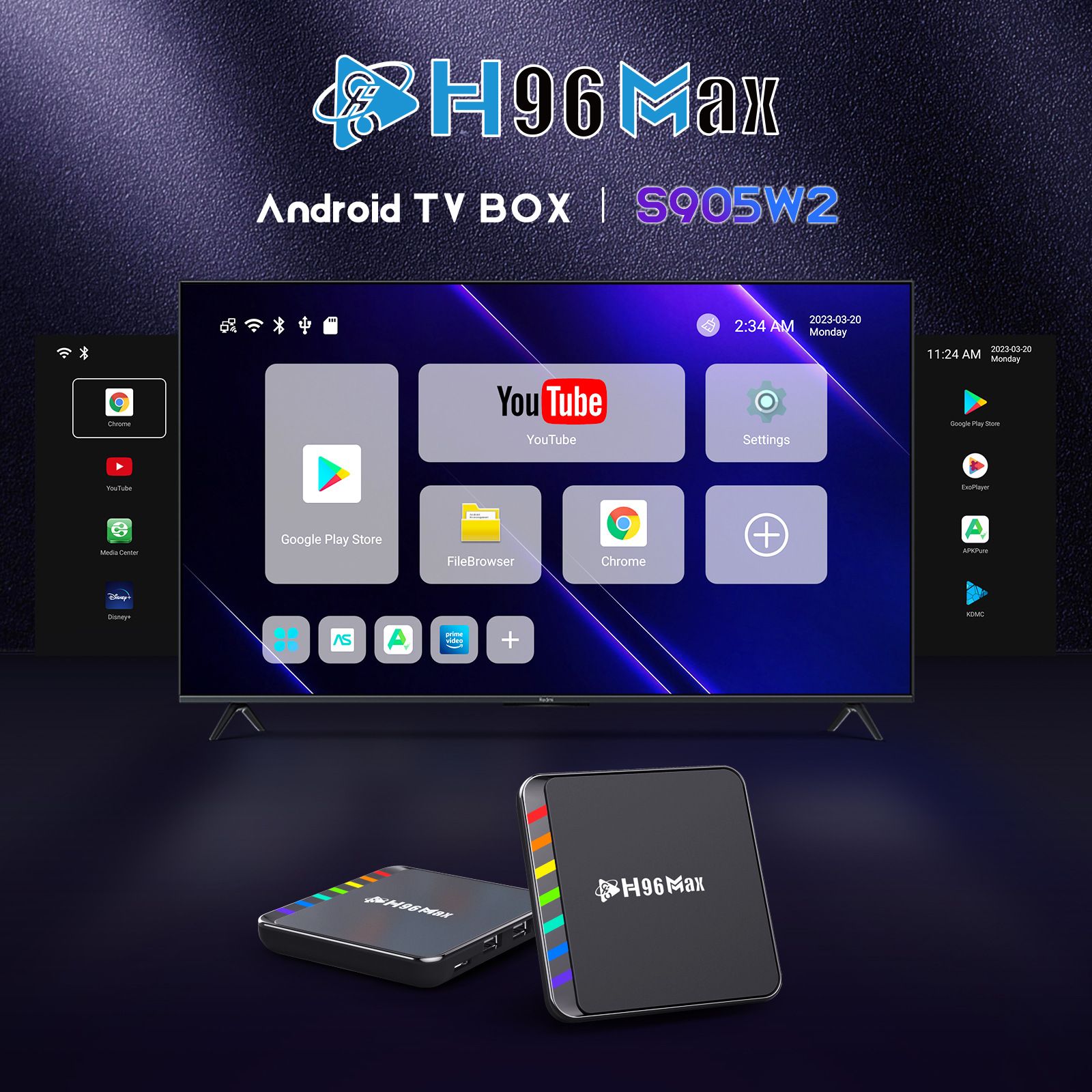 H96max TV box S905W2 Android 11 Bluetooth 5.0 Network set-top box AV1 HD 4K playback OTA Upgrade Infrared remote control 2GB+16GB European regulation  H96 MAX W2