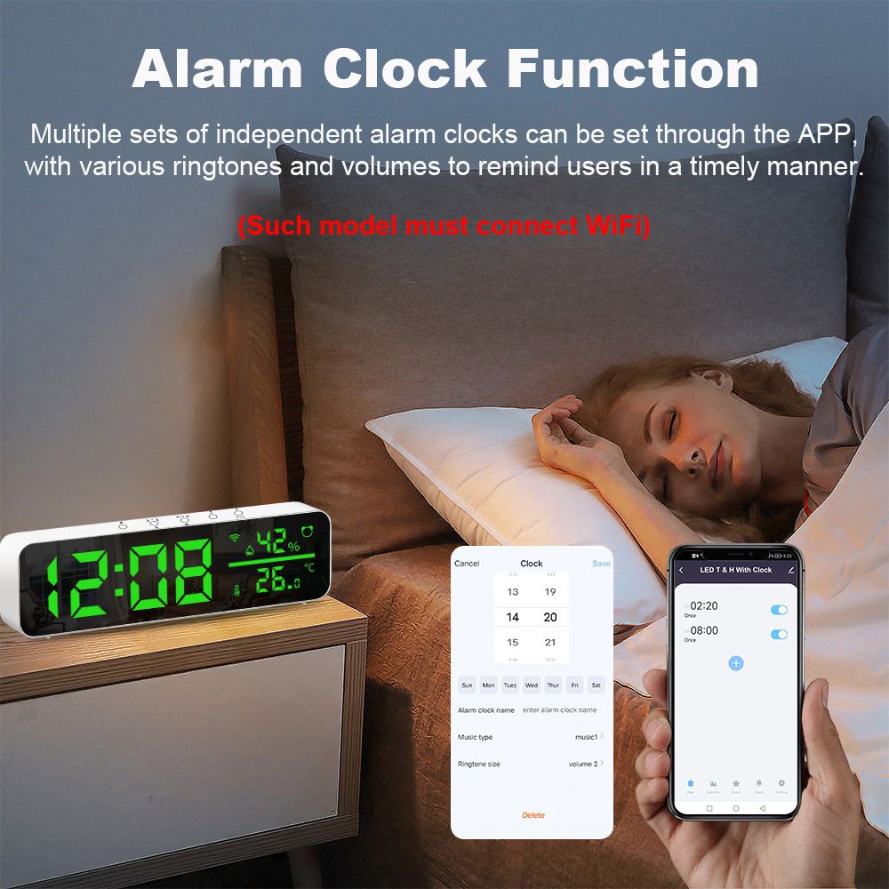 tuya app Temperature and humidity multi-function alarm clock Creative LED clock wifi thermometer Smart home temperature and humidity smart home control system  SZ01