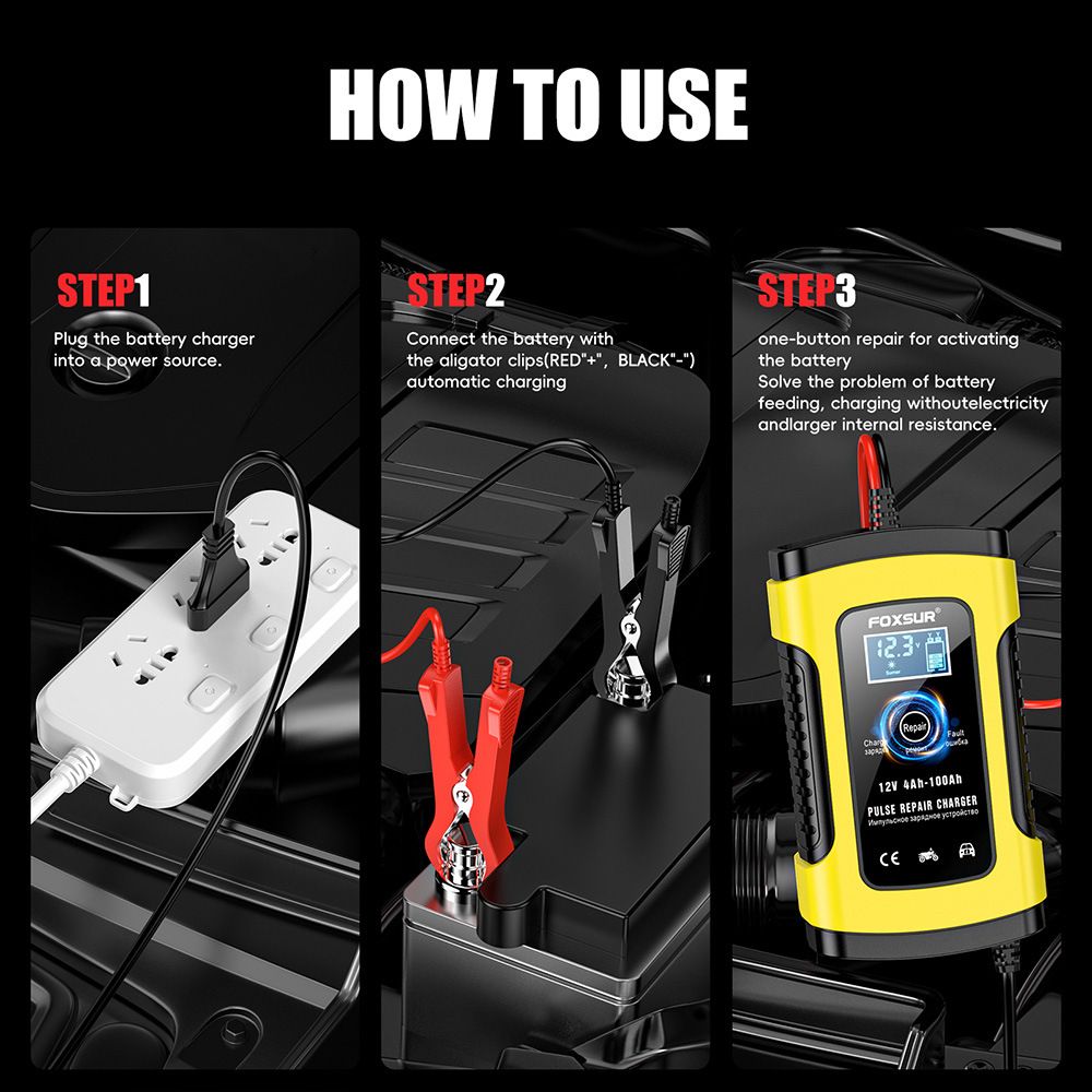 12V 5A motorcycle SUV car battery charger, pulse repair with LCD charger, European standard  FBC1205D
