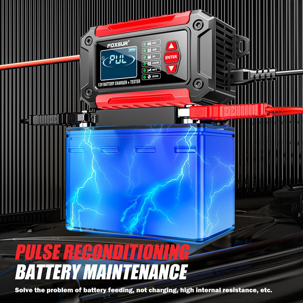 2-in-1 battery quality detector, battery analyzer, 12V car and motorcycle lead-acid lithium iron phosphate battery charger  FTC-1206