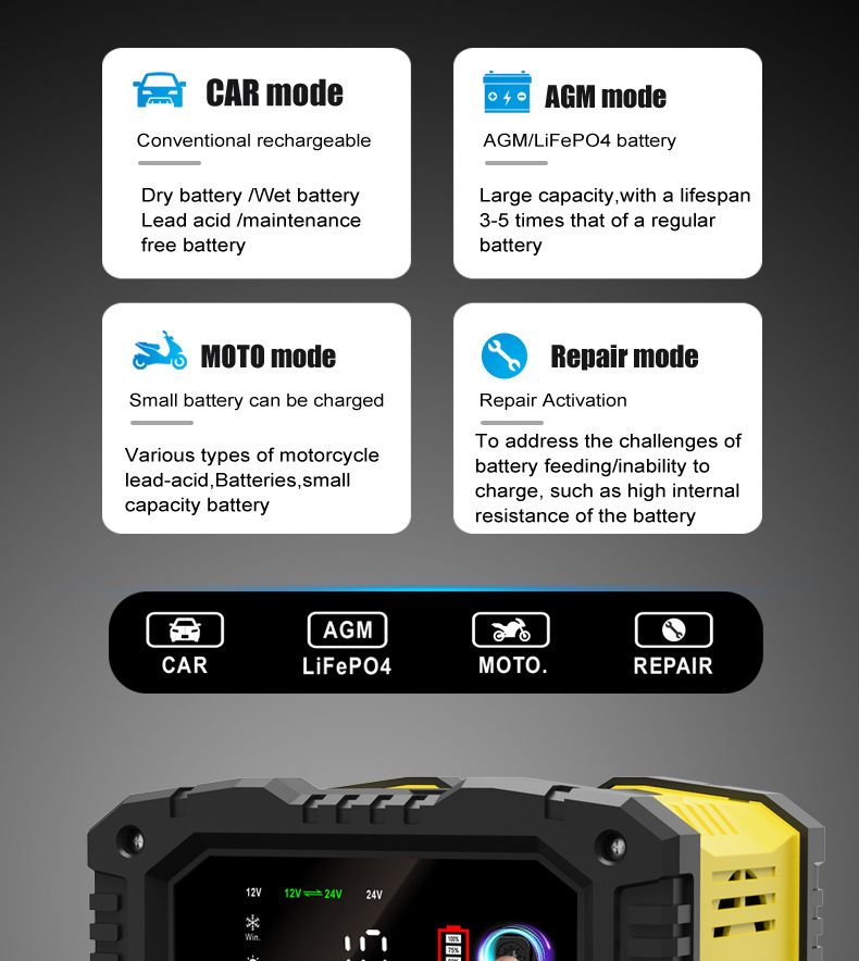 10A portable 12V 24V motorcycle battery charger, portable car battery charger  FPT-100