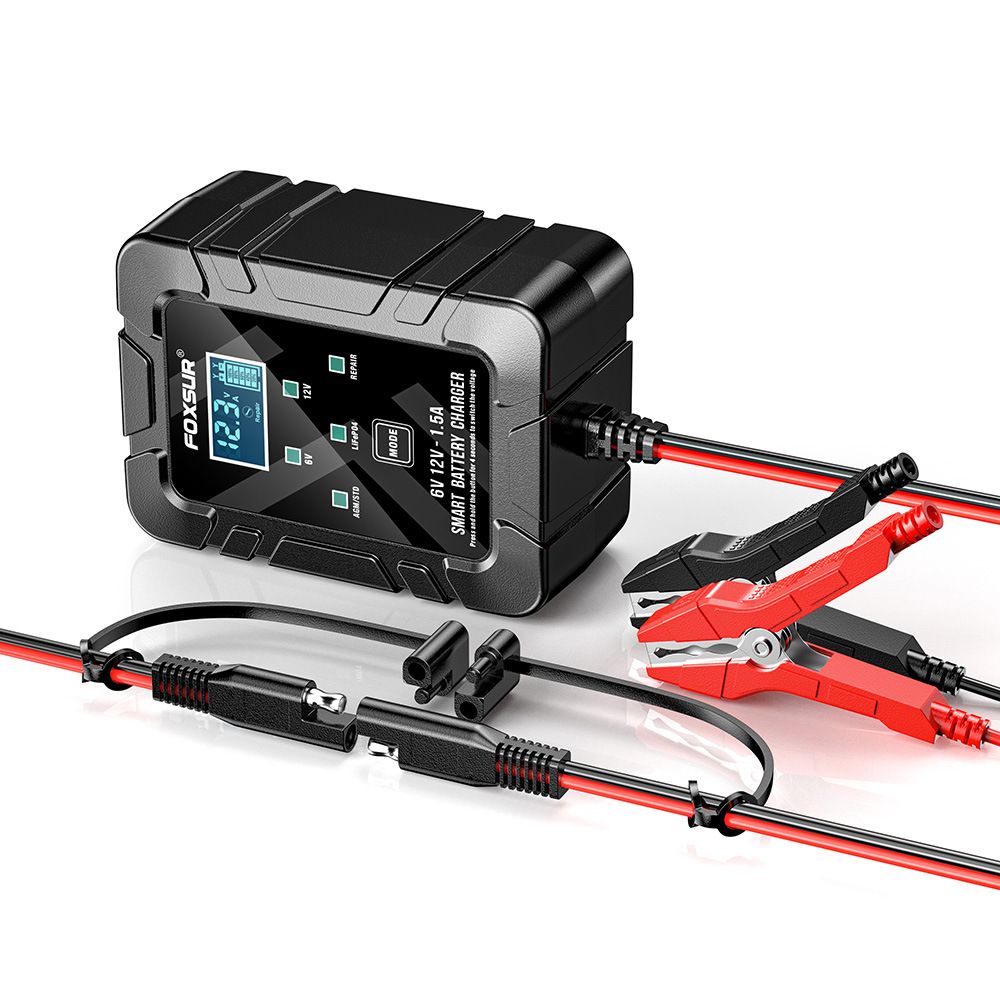 1.5A lawn mower motorcycle lead-acid battery charger 6V, 12V lithium iron phosphate fully automatic SAE plug charger  FBC061215D