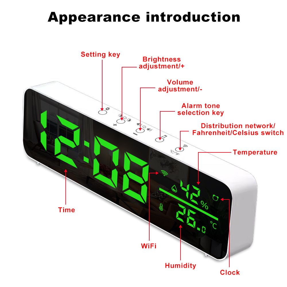 tuya app Temperature and humidity multi-function alarm clock Creative LED clock wifi thermometer Smart home temperature and humidity smart home control system  SZ01